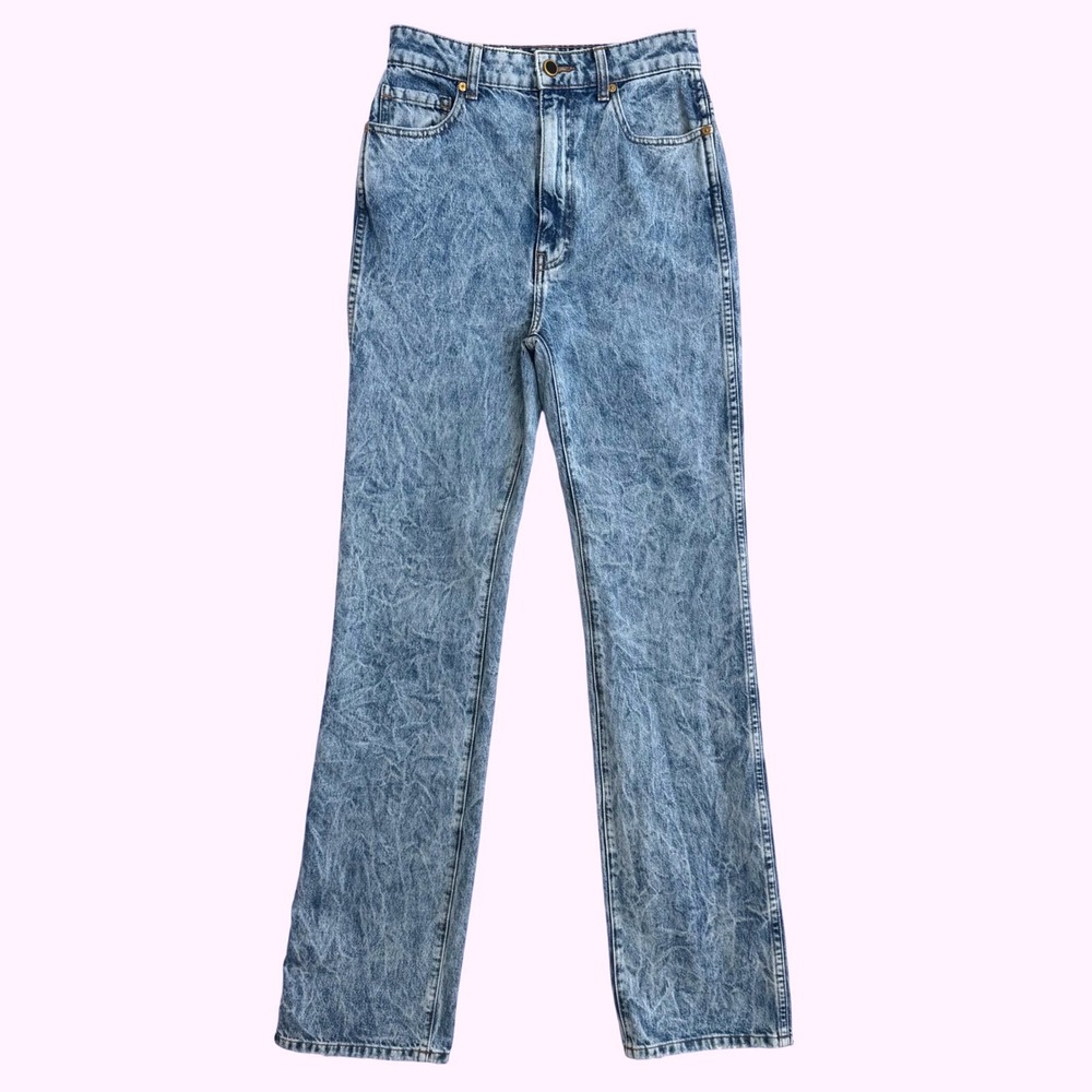 Khaite Danielle High Rise Straight Leg Jeans Acid Wash Blue Size 27